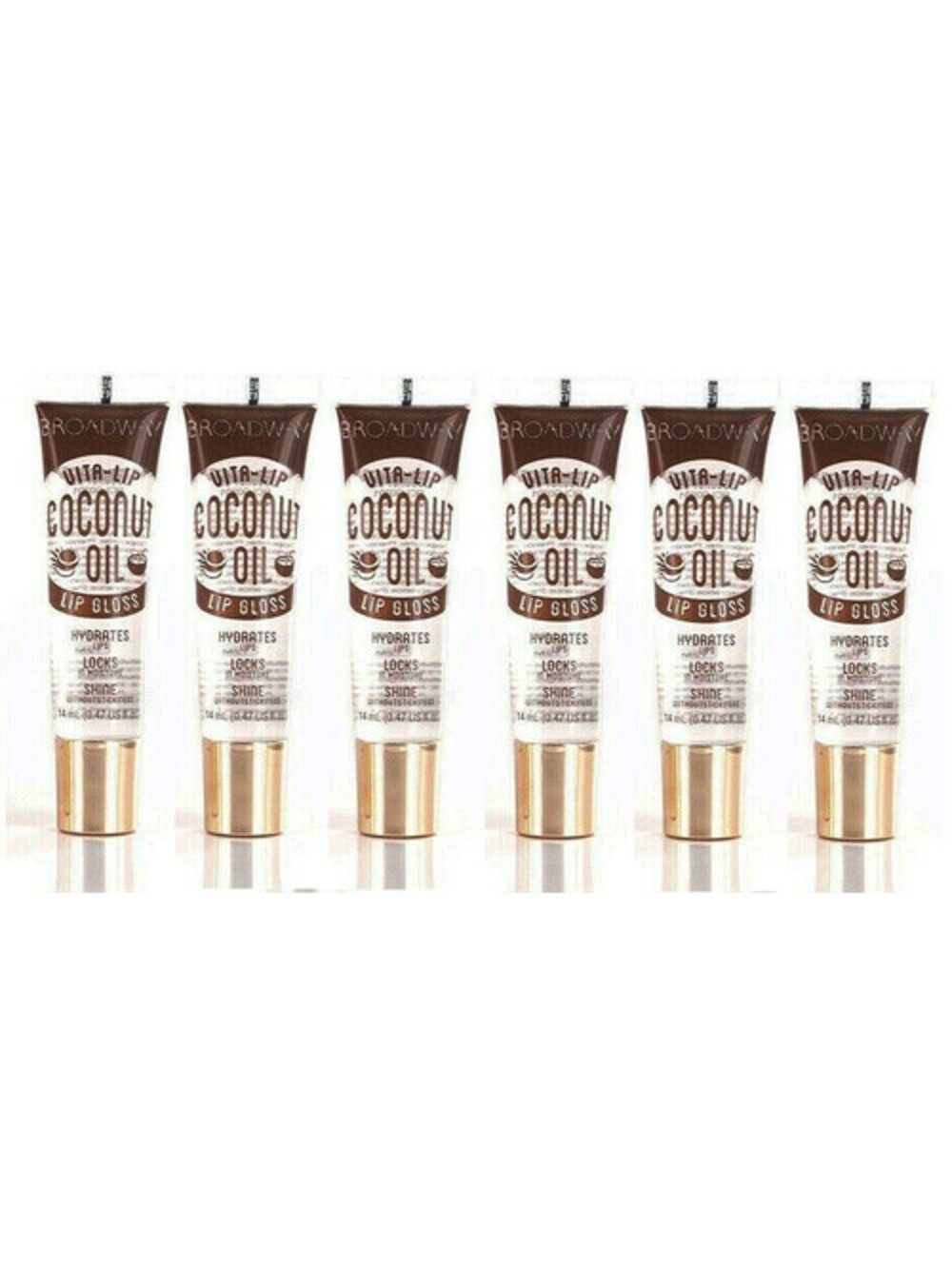 6-Pack New Broadway By KISS Vita-Lip Lip Gloss Coconut Oil in Clear (Sealed)